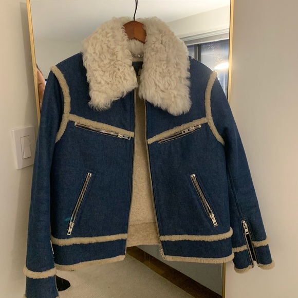 Rag & Bone Andrew Genuine Dyed Lamb Shearling Collar, Denim Jacket Size: Small - Picture 2 of 6